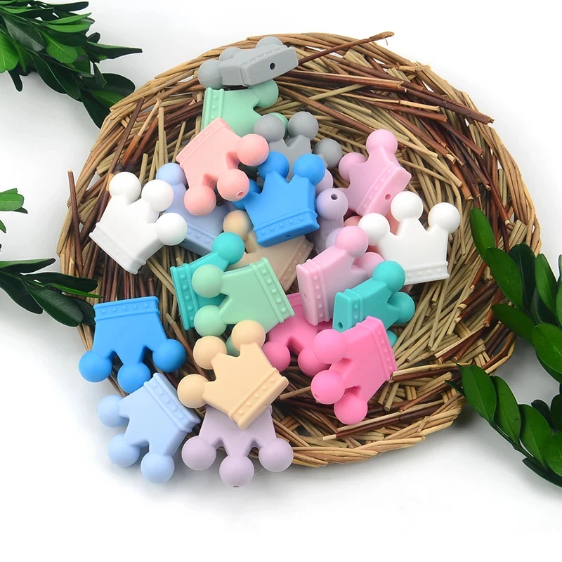 10pcs/lot Silicone Crown Beads BPA Free Silicon Teething Beads Baby Chew Teething Necklace DIY Pacifier Clips