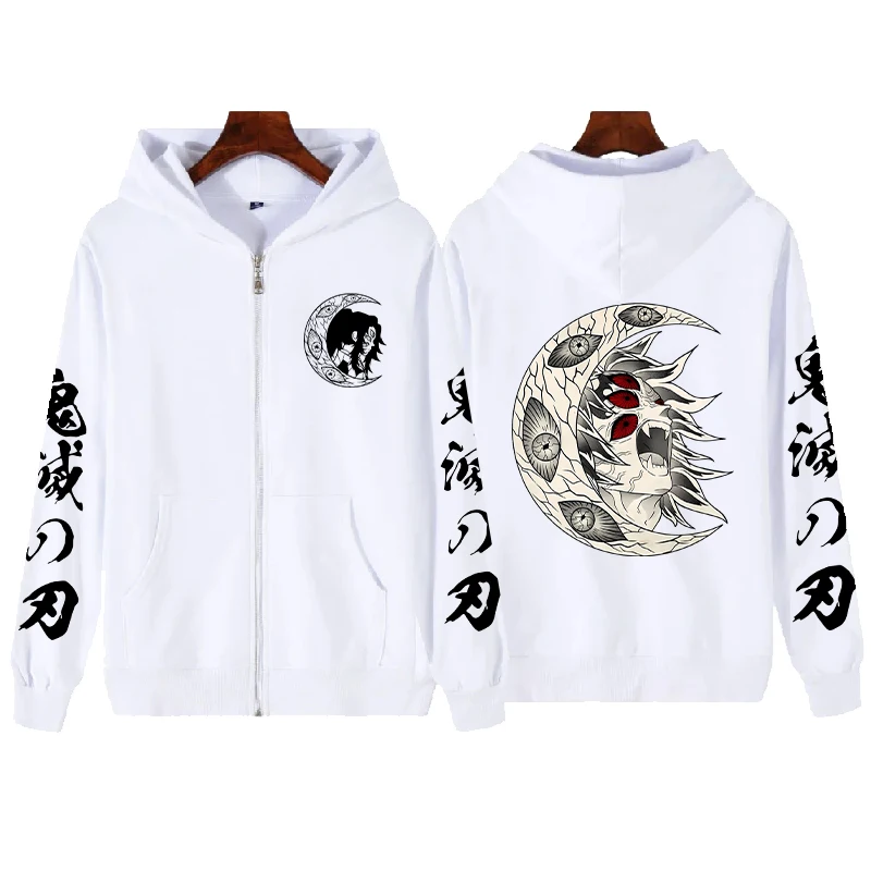 Anime Demon Slayer Kokushibo Graphic Hooded Men Casual