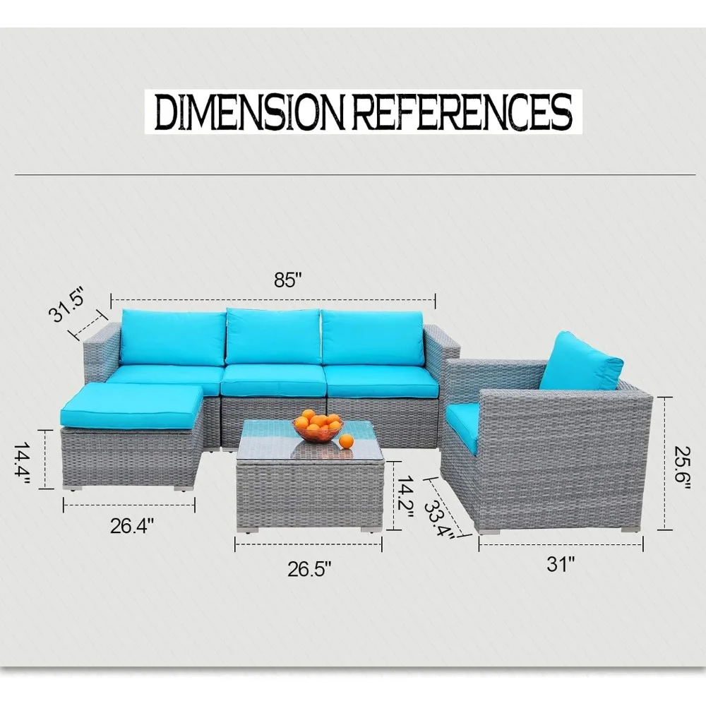 Garden Sofas 6pcs Patio Furniture Set PE Rattan Wicker Sectional Outdoor Sofa Set Outside Couch w/ Cushions & Table