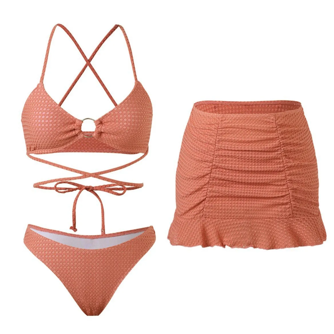 Sexy Slimming Bikini Swimsuit Three-Piece Set for Women Strap Design Cross-Border Suitable for Southeast Asia And Russia