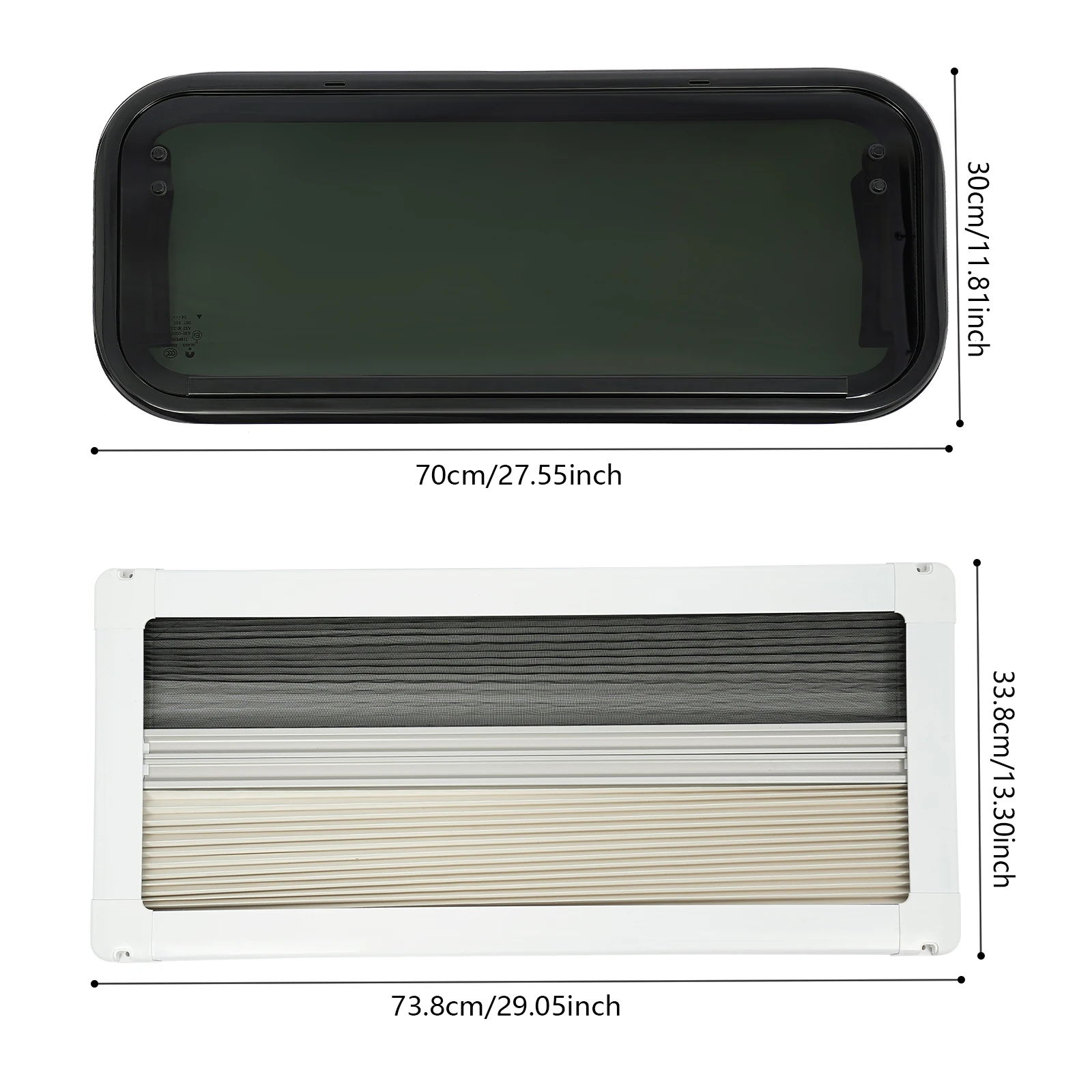 RV-Außenfenster, 700 x 300 mm, RV-gehärtetes nach außen gebogenes Fenster mit Fenster, Sonnenschutz, RV-Außenfenster, RV, Wohnwagen, Wohnmobil, Fenster – Detail 3