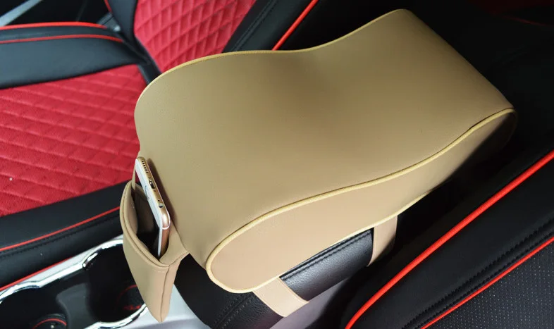 PU Leather Car Armrest Box Pad Cushion Auto Center Console Arm Rest Seat Box Heightening Soft Pad Hand Support with Storage Bags 14 undefined