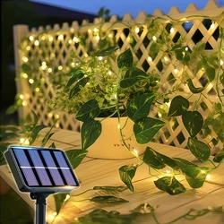 Solar - Powered Green Fairy Lights with Artificial Ivy Leaves - 8 Decorative Modes for Garden and Holiday Events (Green Dill)