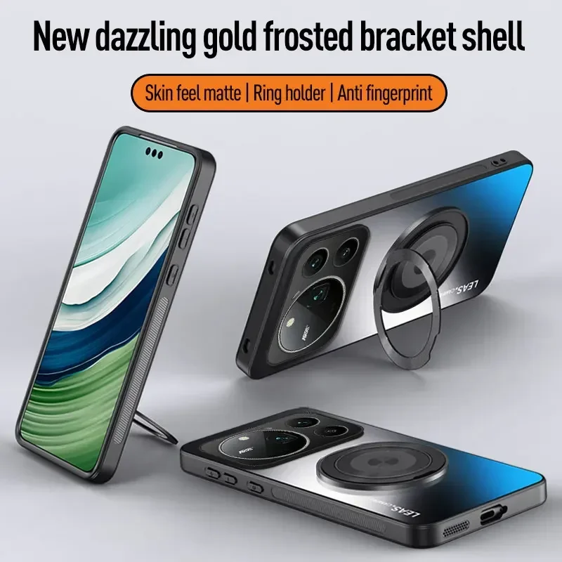 Luxury Frosted Glossy Armor Phone Case with Rotating Holder and Anti-Drop Protection