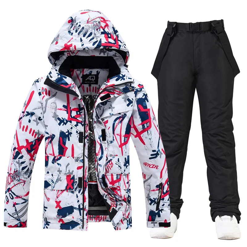 Men's and Women's Ice Snow Suit Wear Waterproof Winter Costumes Snowboarding Clothing Ski Jackets + Strap Pants ski wear