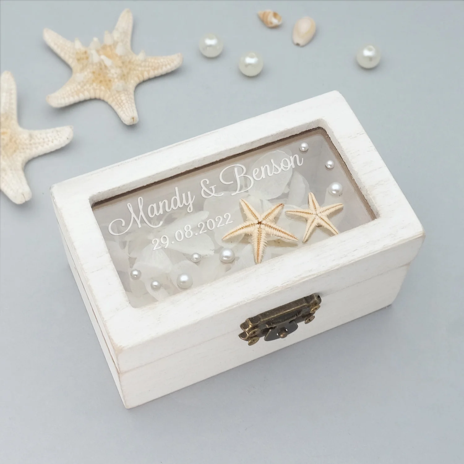 Personalised Wooden Ocean Wedding Ring Box ~ Engagement Proposal Marriage  ~Laser Engraved ~ Beach wedding ~ Nautical Beach Hawaiian Wedding Party :  Amazon.co.uk: Fashion