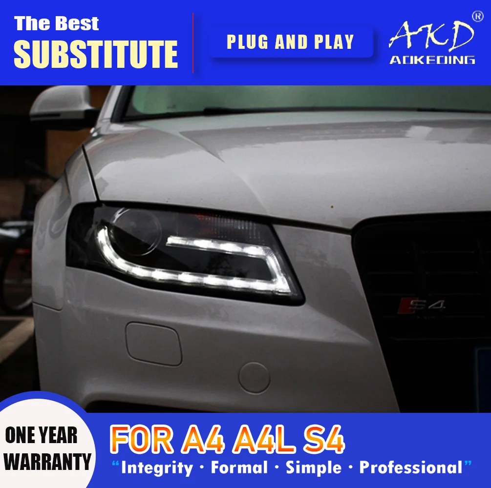 

AKD Head Lamp for Audi A4 LED Headlight 2009-2012 Headlights A4L RS4 S4 DRL Turn Signal High Beam Angel Eye Projector Lens