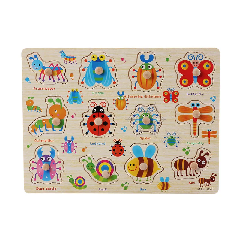 Baby Toys Montessori Wooden Puzzles Children Toys Hand Grab Board Animals Cognition Learning Educational Toys For Kids 1-3 Years