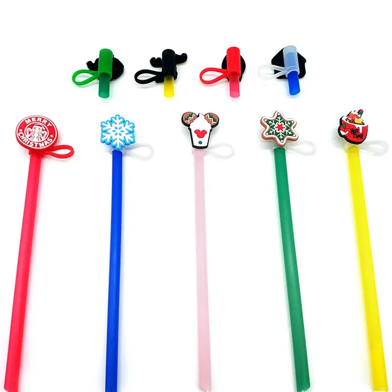1 PC Straw Cover Christmas Style Straw Cap Classic Plugs Cover Reusable  Splash Proof Drinking Straw