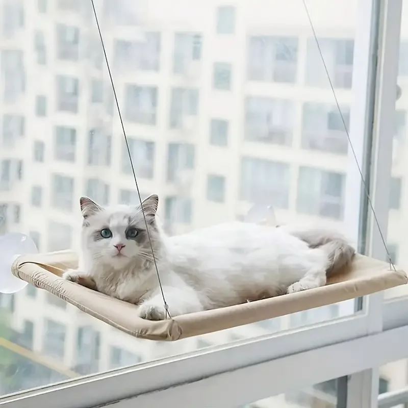 Cozy Cat Window Hammock Bed - Cat lounging in the hammock by a window