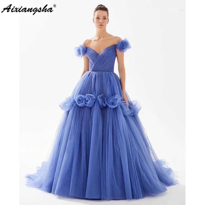 

Aixiangsha 3D Flowers Prom Dress A-ine Tulle Evening Dress For Elegant Women vestidos de fiesta elegantes para mujer2023