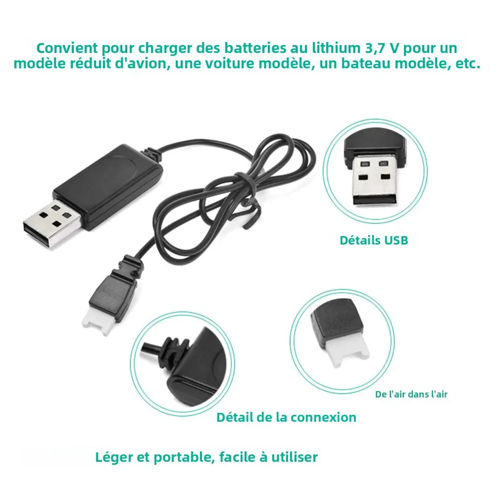 Chargeur multiport 3.7V pour piles lithium avec protection intelligente, câble USB branché sur une prise