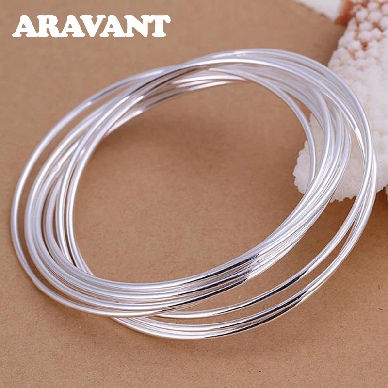 Aravant 9-Kreis-Dreifach-Ring-Armreif-Set aus 925er Silber für Herren und Damen, Modeschmuck – Detail 2