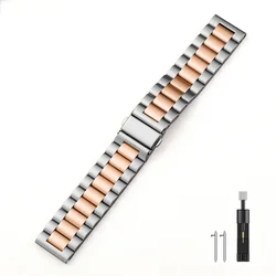 Premium 22mm Stainless Steel Metal Watch Strap Bracelet - Width 22mm (Silver rose gold)