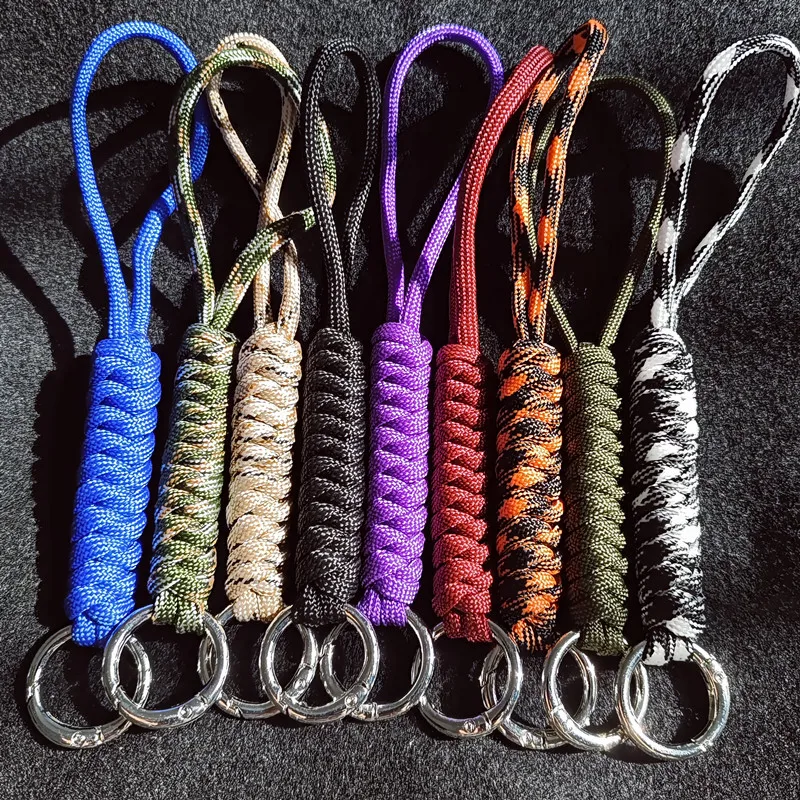 Hand Woven Paracord Keychain Double-ended available Nylon Rope Outdoor Survival Tools Bag Hanging Knife Lanyard 9 colors 550 lb paracord survival bracelet and 550 paracord key lanyard monkey fist self defense steel core keychain