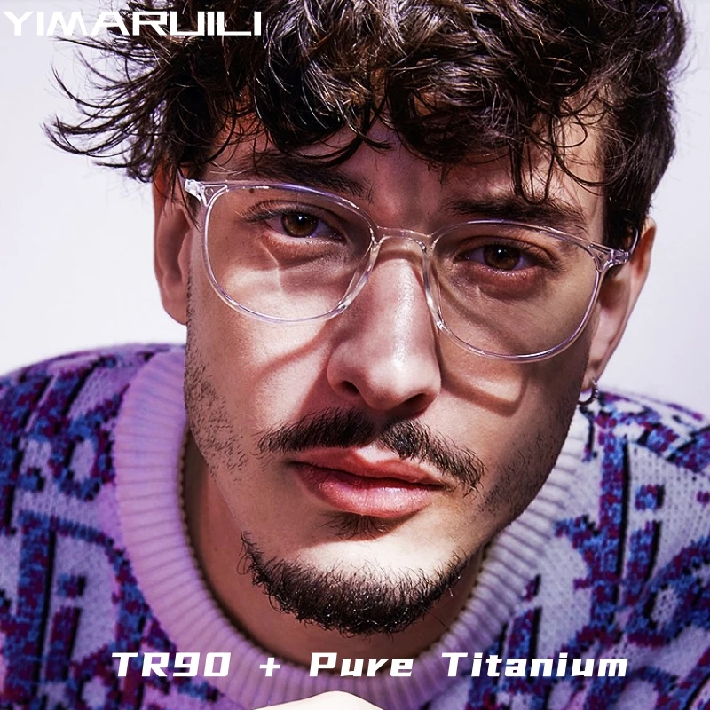 YIMARUILI Neue Ultra-licht Mode TR90 Brillen Männer Retro Runde Reinem Titan Optische Brillen Rahmen Frauen 2212B