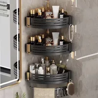 No Drill Bathroom Corner Shelf Wall Mounted Shower Corner Shelves with Hook Towel Bar Space Aluminum Bathroom Organizer Rack 1
