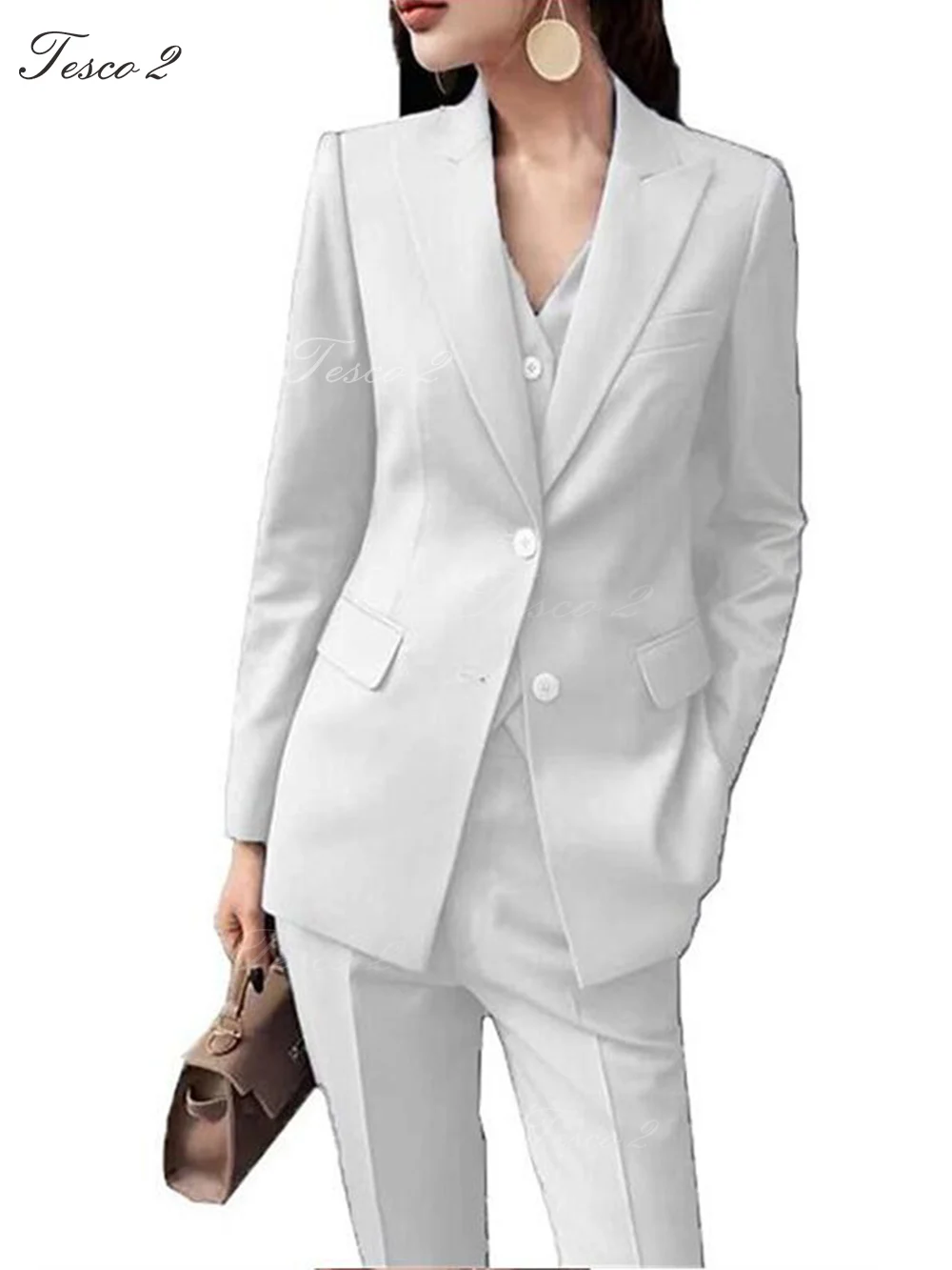 3 Pcs Women PantSuits For Women Peak Lapel Blazer Slim Fit Long Pants Vest  Officer Lady Trousers Suits