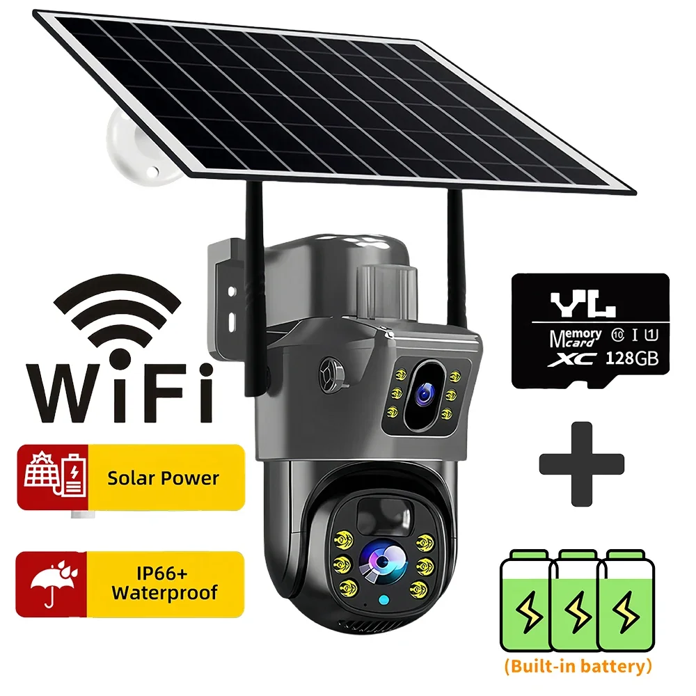 2026 Outdoor 4K 8MP Wireless Solar Camera 4G Sim Dual Lens Wifi IP PIR HD Night Vision Camera V380Pro PTZ Security CCTV Monitor 4