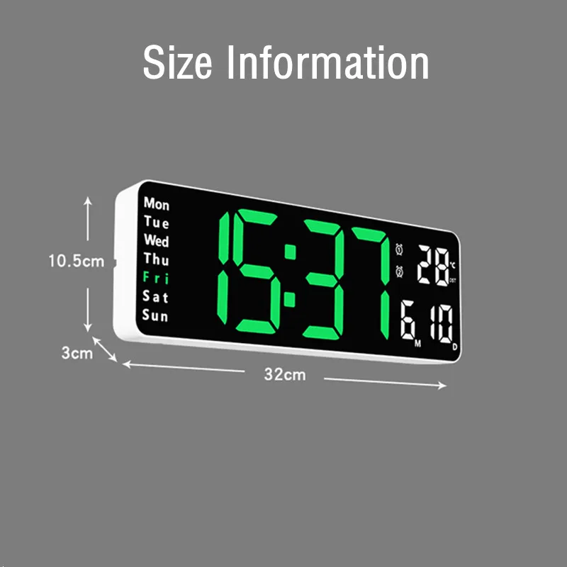 Grote Digitale Wandklok Afstandsbediening Temp Datum Week Display Timer Countdown Tafel Klok Muur Gemonteerde Dual Alarmen Led klokken