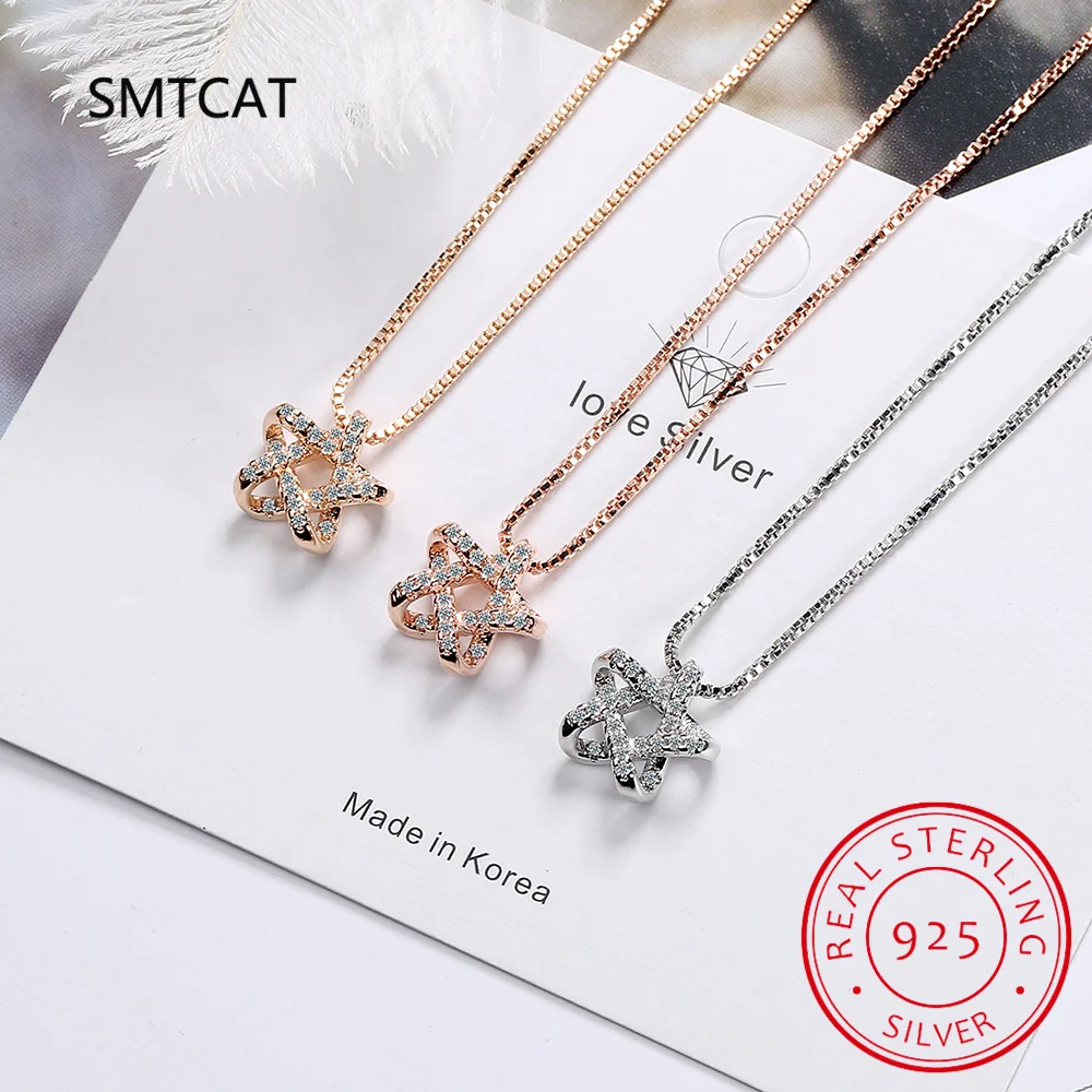Pendant Necklace 925 Sterling Silver Star of David Pendant Necklace Pave Setting CZ for Women Birthday Gift Fashion Fine Jewelry BSN290 Silver Necklace,Silver Pendant