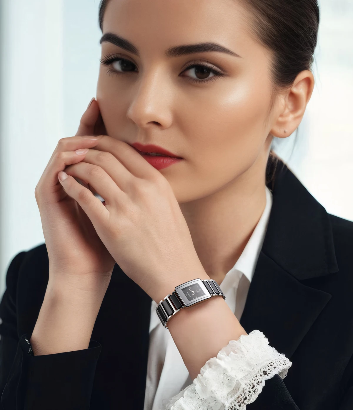 BERNY Damenuhr, modische, lässige Keramik-Quarzuhren, Diamant-Rechteck-Armbanduhr im Vintage-Stil für Paare – Detail 11