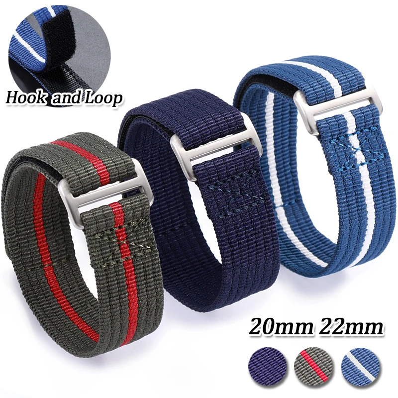 Striped Hook and Loop Nylon Sport Strap - 20/22mm Adjustable Watchband