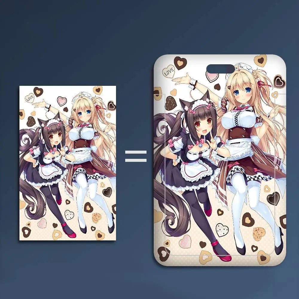 귀여운 애니메이션 N-Nekopara ID 카드 홀더 끈걸이 소녀 도어 카드 케이스 걸이줄 여성 배지 홀더 넥 스트랩 명함