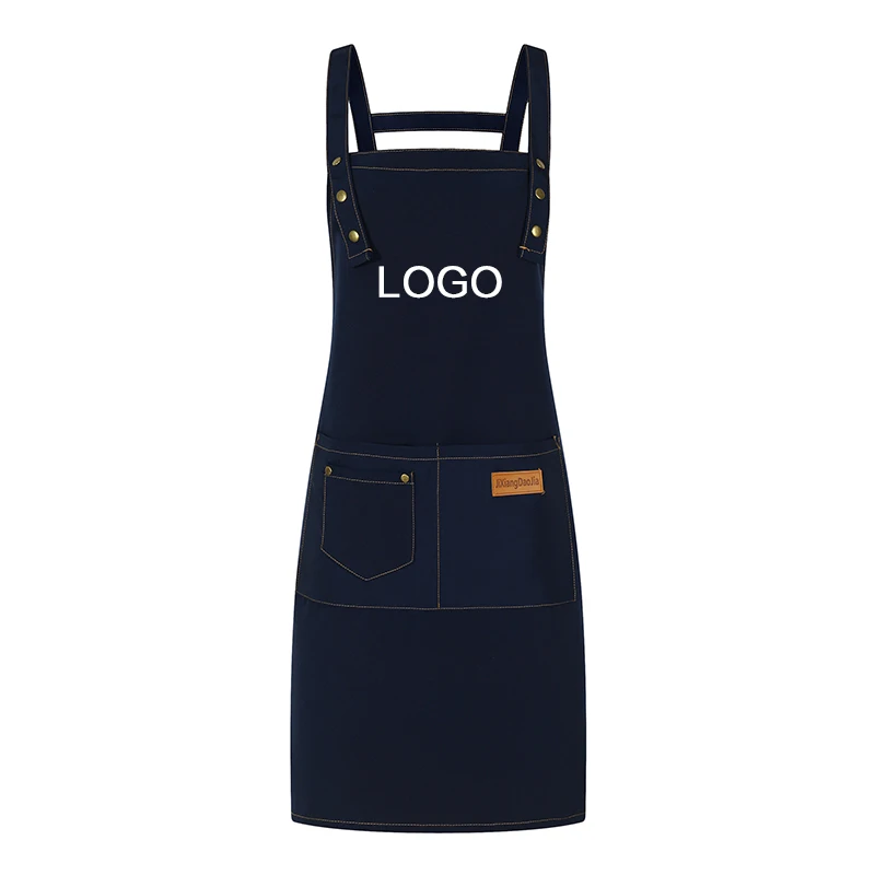 Customized Personality Logo Signature Men's And Women's Kitchen Aprons Home Chef Baking Clothes With Pockets Adult Bib Waist Bag