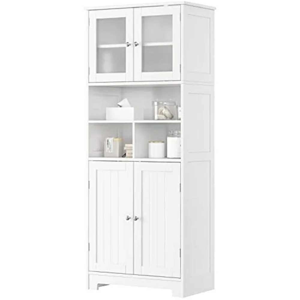 HORSTORS Tall Bathroom Storage Cabinet, Wooden Storage Cabinet with Doors and Shelves, Freestanding Pantry Cabinet, Modern