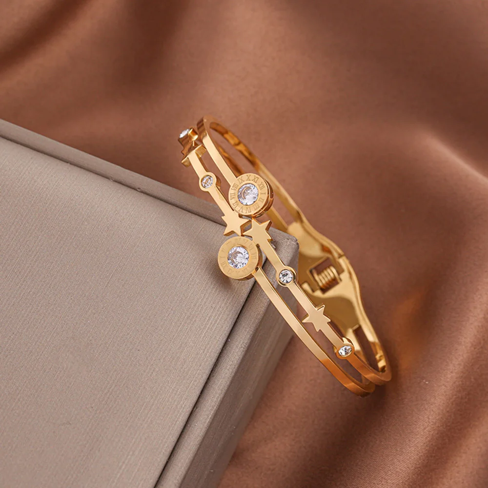 Deluxe double row roman numeral bracelet, women's 18K gold-plated bracelet, wedding orb gift 4