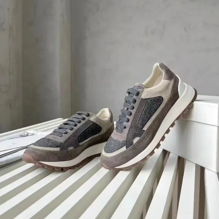 Italian Bcautumn/winter New Women's Shoes Thick Bottom Color Block Casual Shoes Fine Leather Strap Pearl Embellishment 2