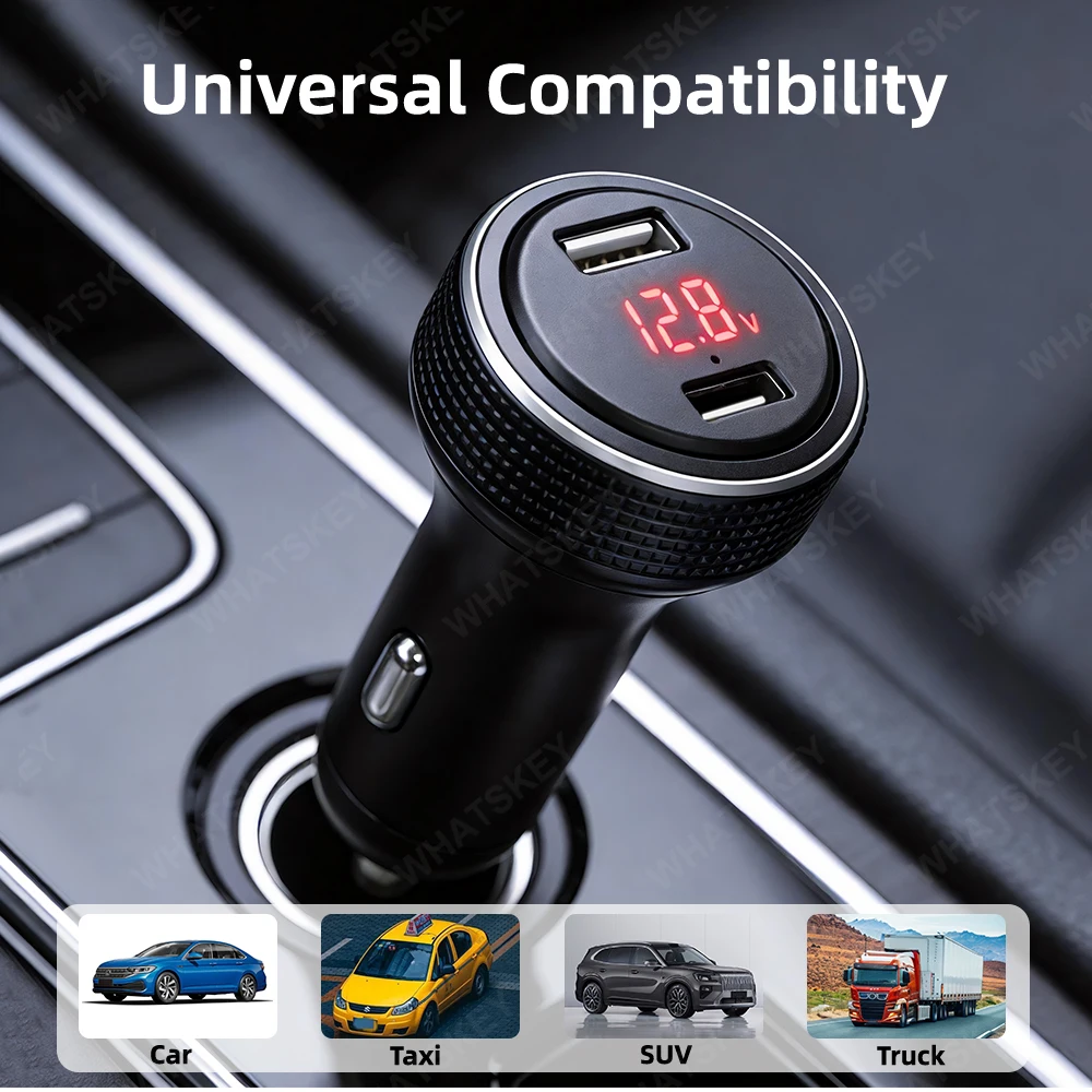 65w 고속 충전 차량용 충전기, IOS 및 구글 호환, 배터리 전압 디지털 디스플레이, 분위기 조명, 분실 방지 추적 장치