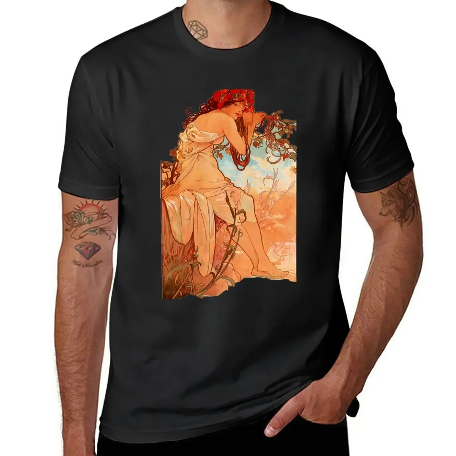 

Art Nouveau illustration T-Shirt boys animal print oversizeds shirts graphic tees Men's t-shirt