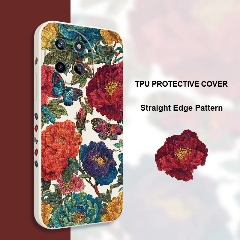 Elegant Embroidery Flower Liquid Silicone Phone Case