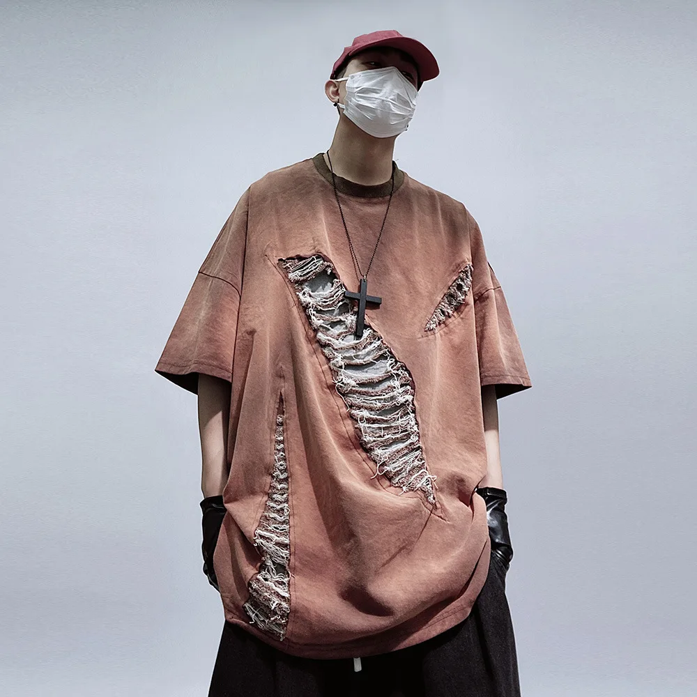【新品未使用】LOHEN ローヘンHALF SLEEVE T-SHIRT Hip Hop Oversize Washed T-Shirt Vintage Streetwear Harajuku