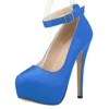 Women's Sexy Pumps Stilettos 14cm Concise Buckle Supper High Heels Fashion Ankle Strap Catwalk Party Wedding Shoes Large Size 44 1