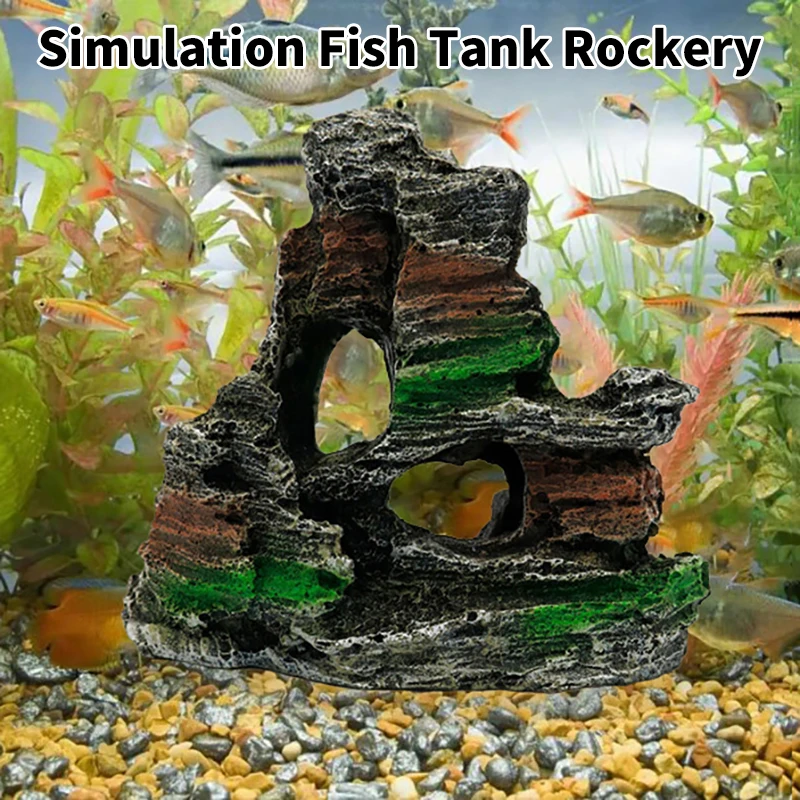 

Скульптура для аквариума, декоративная зеленая трава для аквариума, аксессуары для аквариума, смоляная пещера с видом на гору, домашний декор