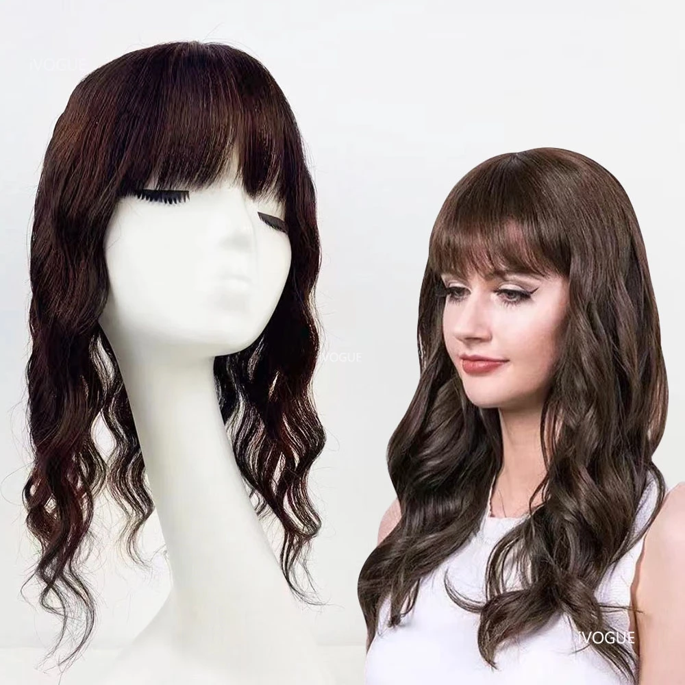 Russian Virgin Human Hair Topper with Fringe Silk Base Skin Scalp Toupee  Brown Pony Fine Hair Pieces 4D Women Bangs Body Wave - AliExpress