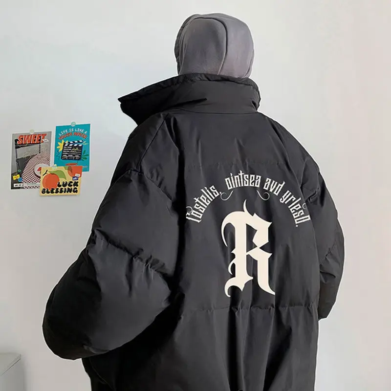 Winter Cotton-Padded Coat Men Fleece Padded Coat Solid Color Student Stand-up Collar Thick Jacket Casual Loose Plus Size Coat