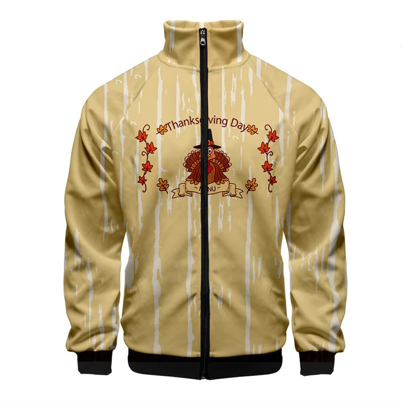thumbnail image 1 of Chaqueta informal con cremallera y estampado 3D de Acción de Gracias de última oferta, diseño de pavo de animales de Acción de Gracias, para hombre, de manga corta, 1 of 5