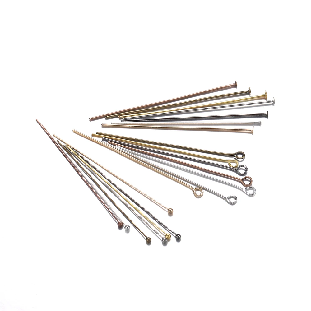 Eye Pins 16/20/25/30/35/40/45/50mm Flat Head/Ball Head/Eye Head Pins Metal Headpins DIY Jewelry Findings Making Accessories 200pcs