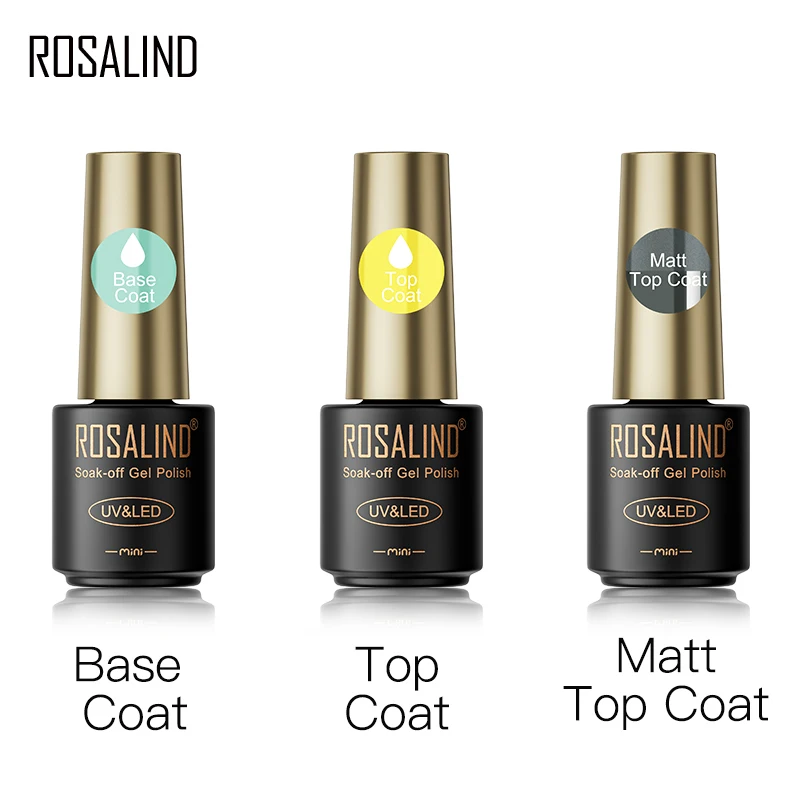 ROSALIND Professional Top Coat Soak-Off UV Nail Gel Long-lasting Nail Art Nail Gel Polish Gel Nail Lacquer Gel Varnish 3