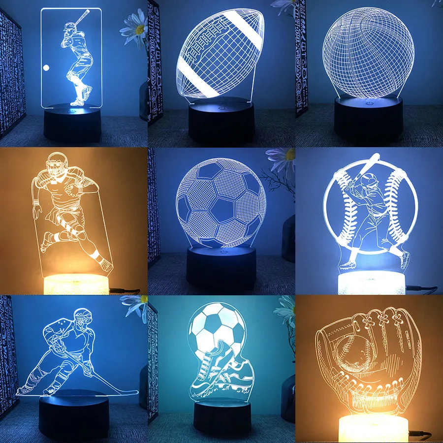 Lampe à effet d'illusion de Football 3D, cadeaux de Football pour enfants,  veilleuse de Football 16 couleurs, lampes de bureau clignotantes et  changeantes, pour décor de chambre de garçons - AliExpress