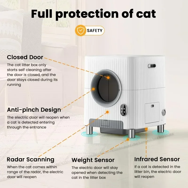 Kotak sampah kucing otomatis pintu masuk elektrik 86L, untuk