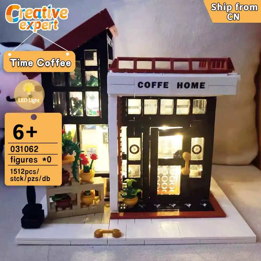 

031062 Creative Expert Moc Time Coffee Home Corner Cafe Shop Street View Brick Modular House Model Building Blocks Toys 1512pcs