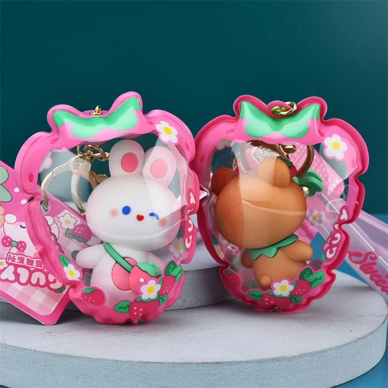 Cartoon Little White Rabbit Keychain Strawberry Inflatable Doll ...
