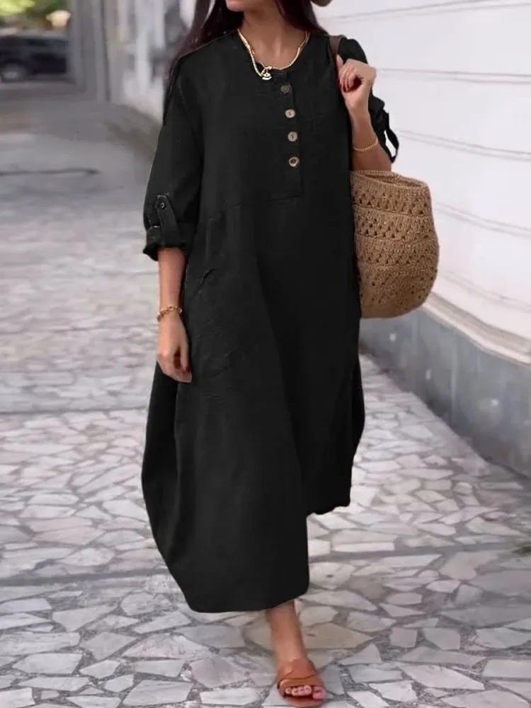 Casual Office Dress For Women Fashion Long Sleeve O Neck