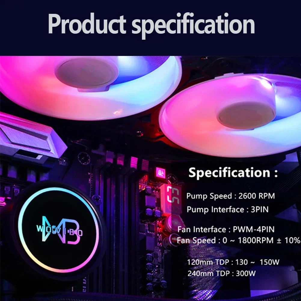 Wovibo-refrigerador de Computador de Refrigeração a Água pc Cpu Aio Rgb Ventilador Líquido Argb Radiador para Lga 1150 1151 1200 1700 2011 Am4 Am5 - Imagem 6