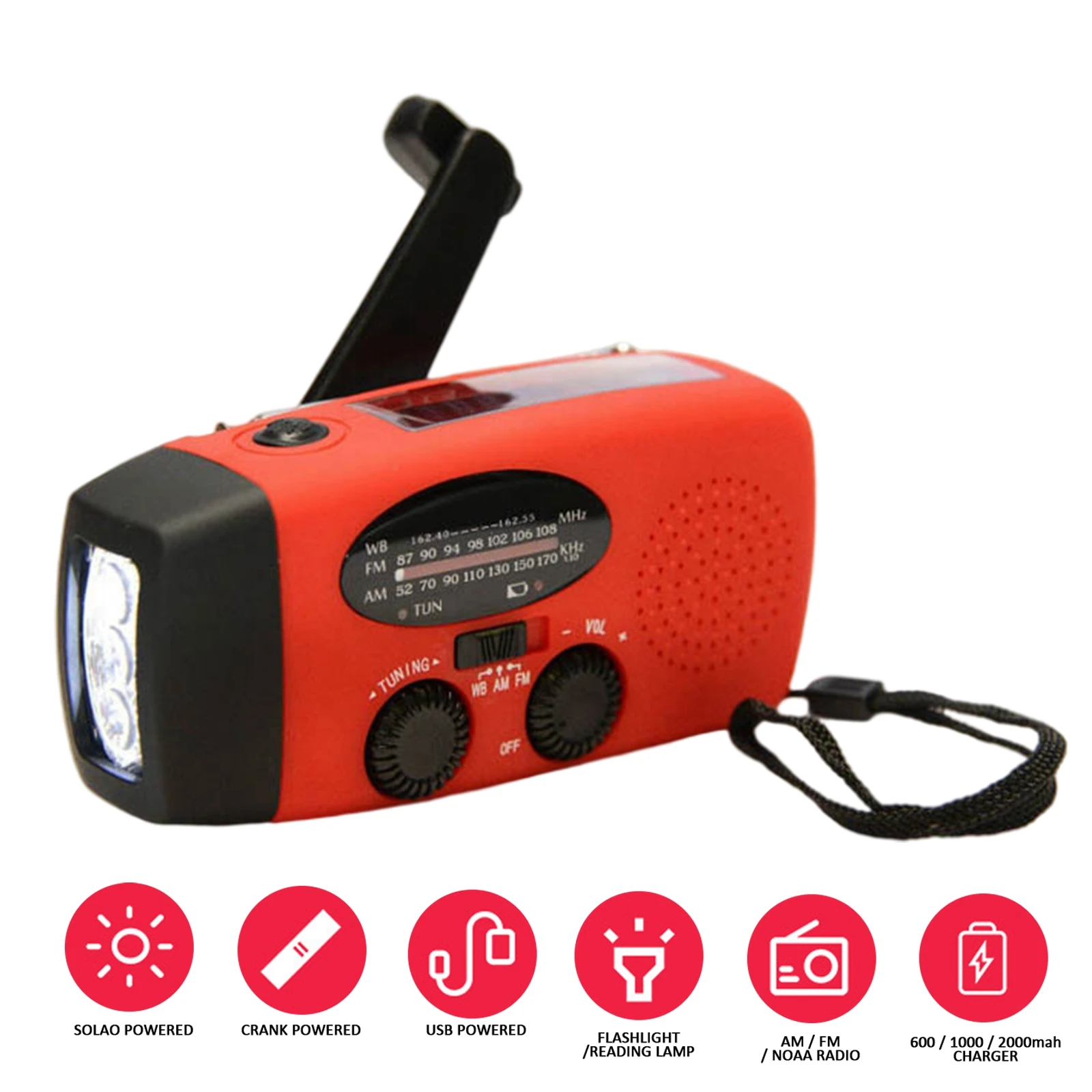 Outdoor Camping Emergency Radio Solar Hand Crank Dynamo Radio FM/AM/ 1800Mah Phone Charger Power Bank Flashlight SOS - View #6